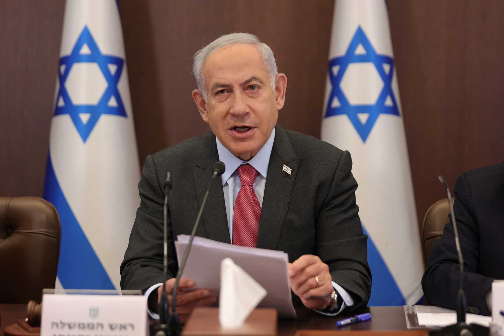 Israeli Prime Minister Benjamin Netanyahu attends the weekly cabinet meeting
