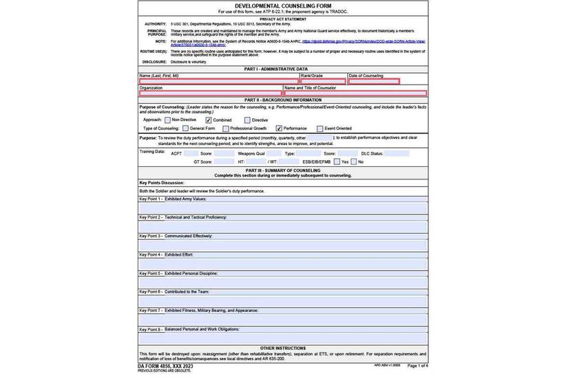 Here Is the Army's New Counseling Form, Marking an Overhaul of How the ...
