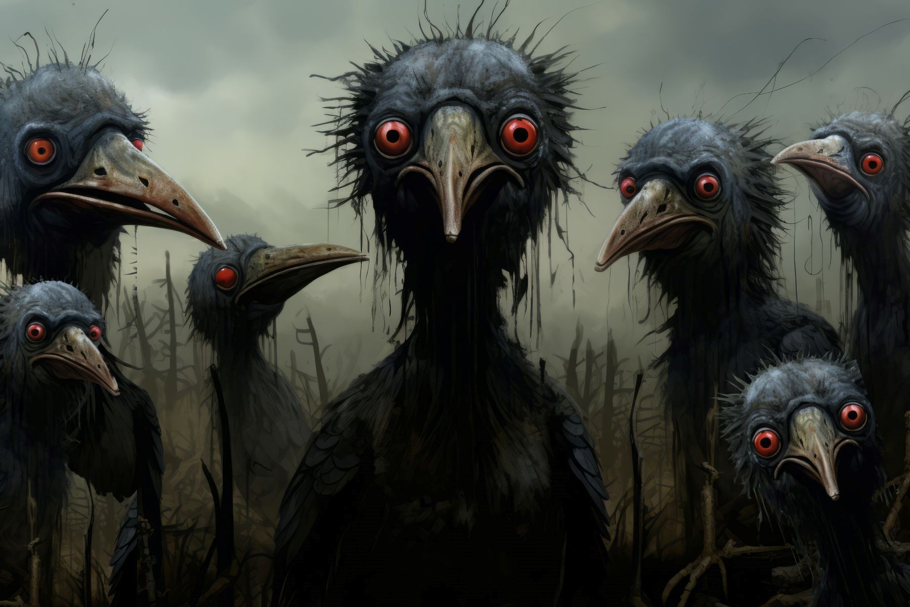 blackbirds with red eyes
