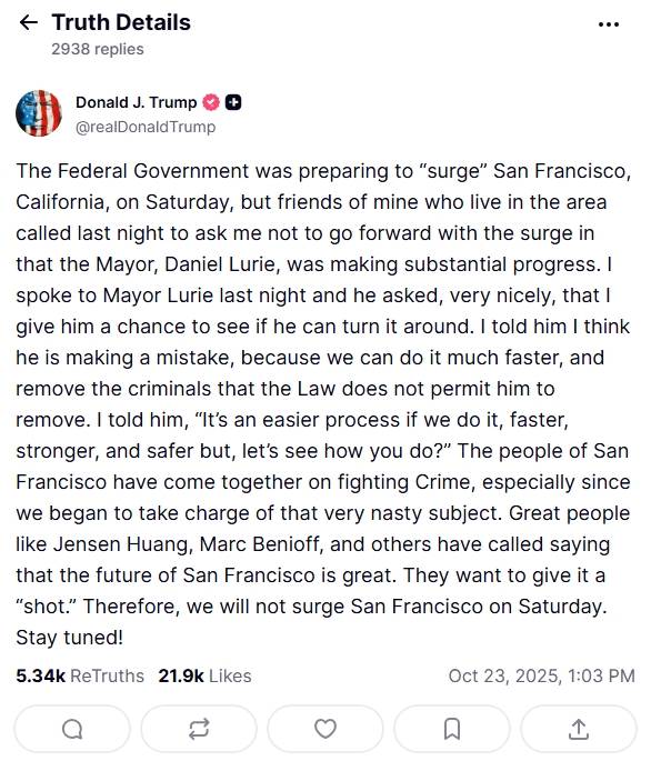 Trump Backs Off Sending National Guard To San Francisco
