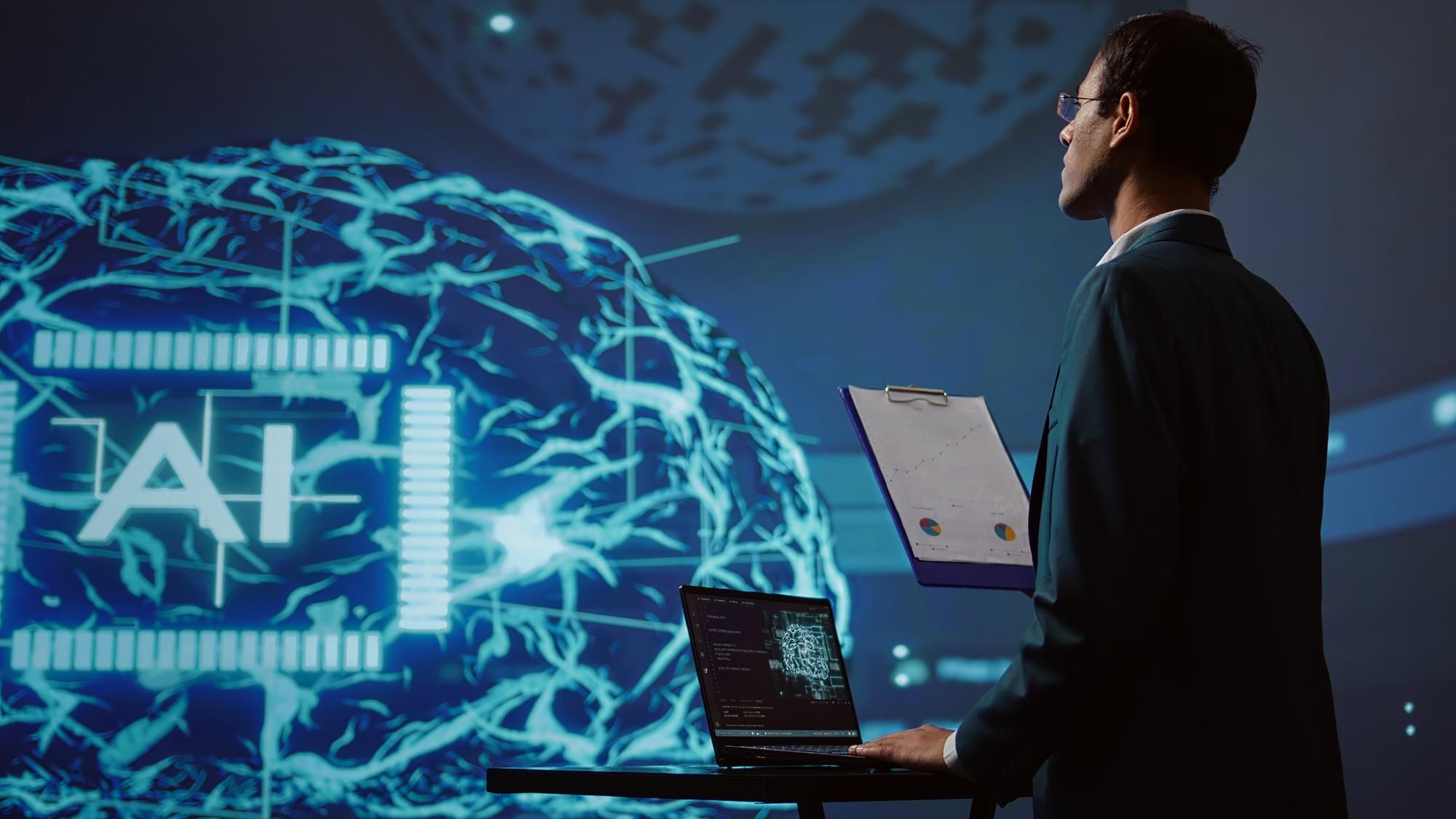Artificial intelligence interface on a computer screen, representing AI use in national security research