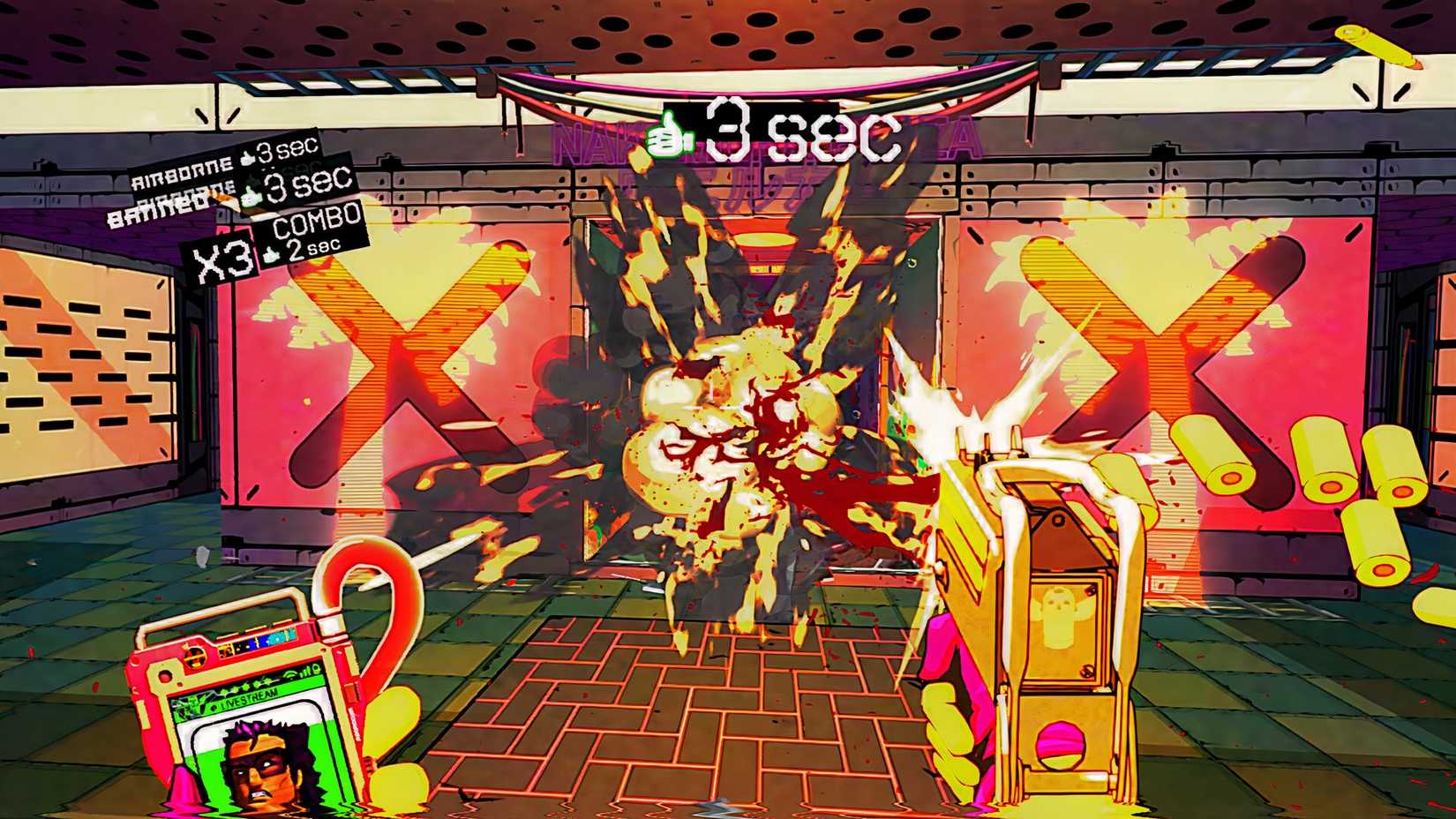 Shooting enemies in Mullet Madjack
