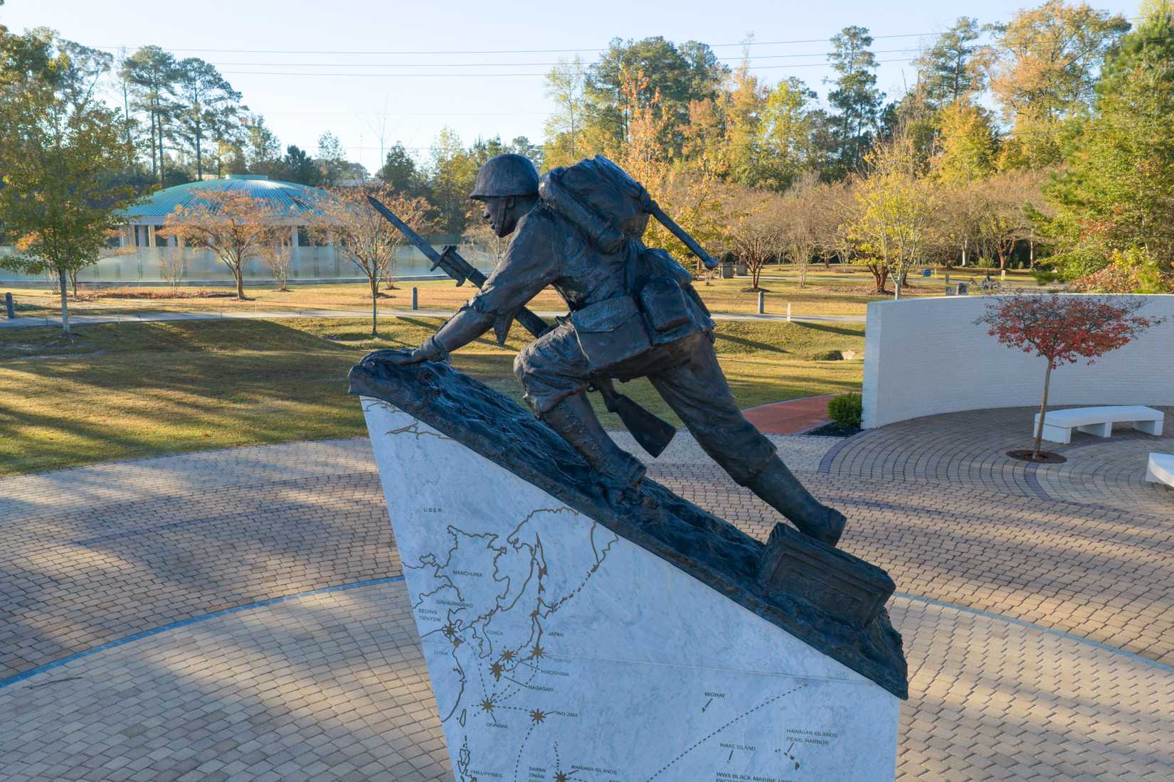 Lejeune Memorial Gardens-Montford Point Marine Memorial with Vietnam Veterans Memorial in background-CREDIT Jared Kay for Visit Jacksonville NC - resized