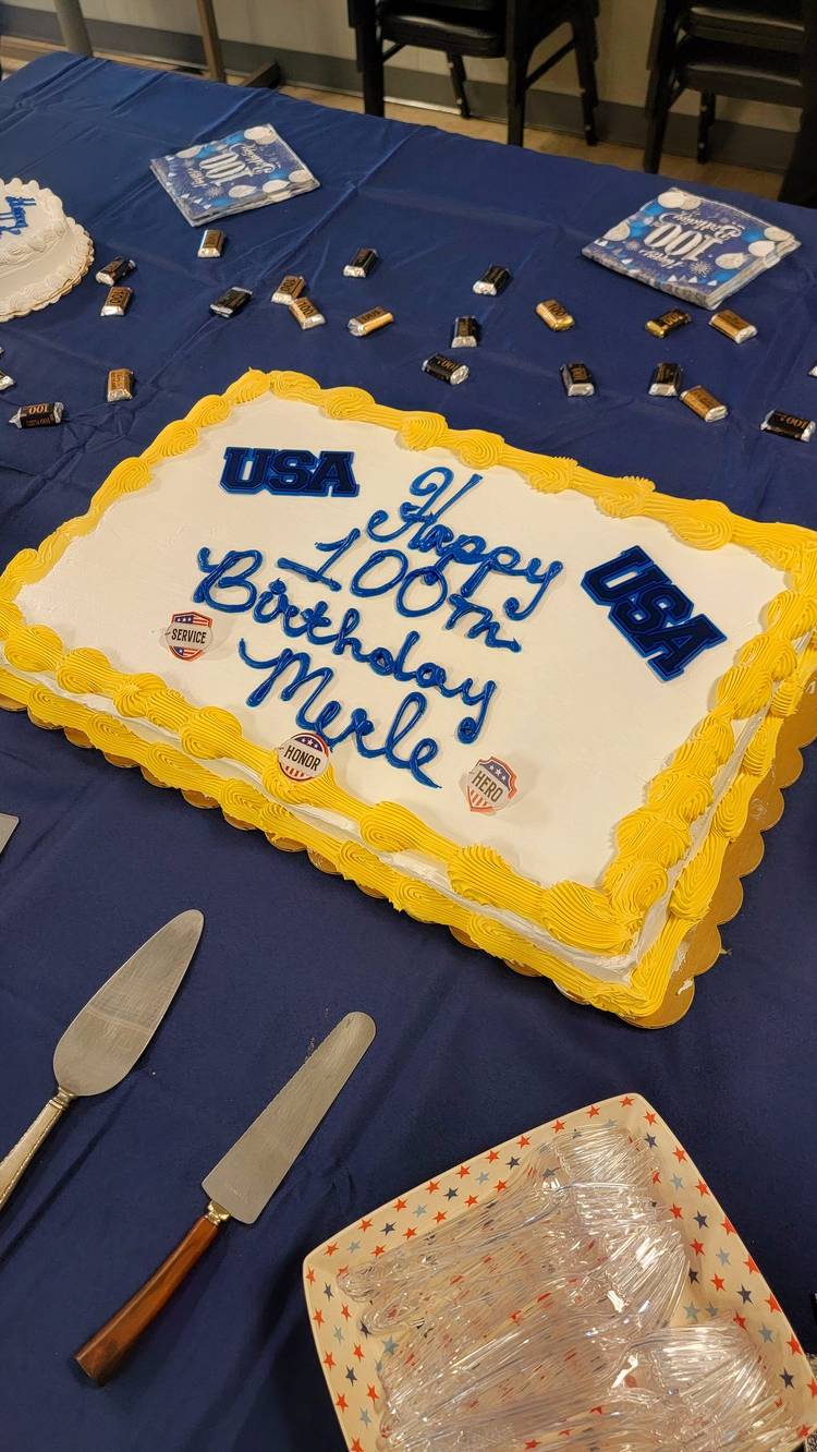 Birthday cake for Navy Veteran Merle G. Ritter's 100th birthday (Elaine Damewood).