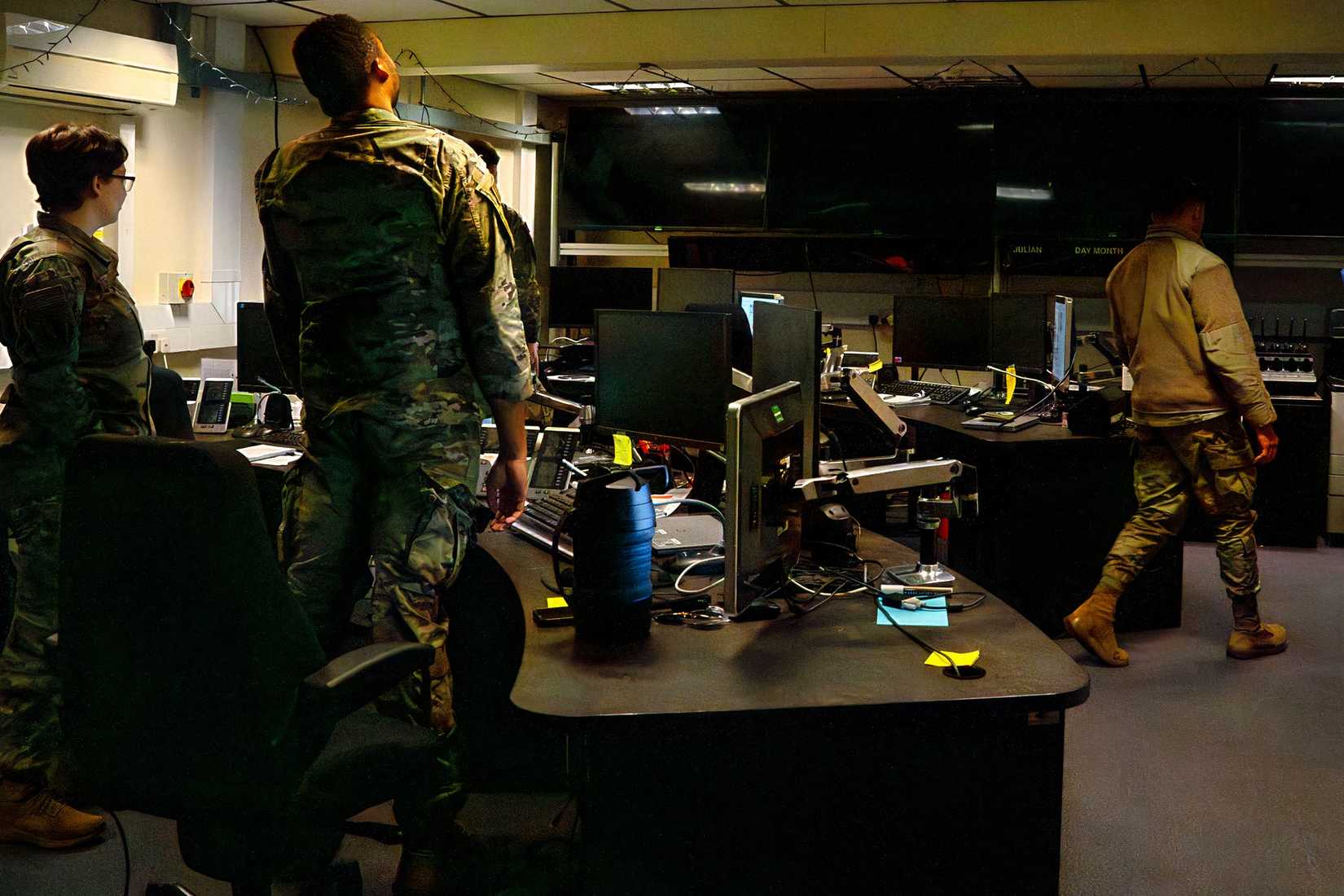 U.S. Airmen react to a simulated power outage during an energy resilience and readiness exercise at RAF Lakenheath, England.
