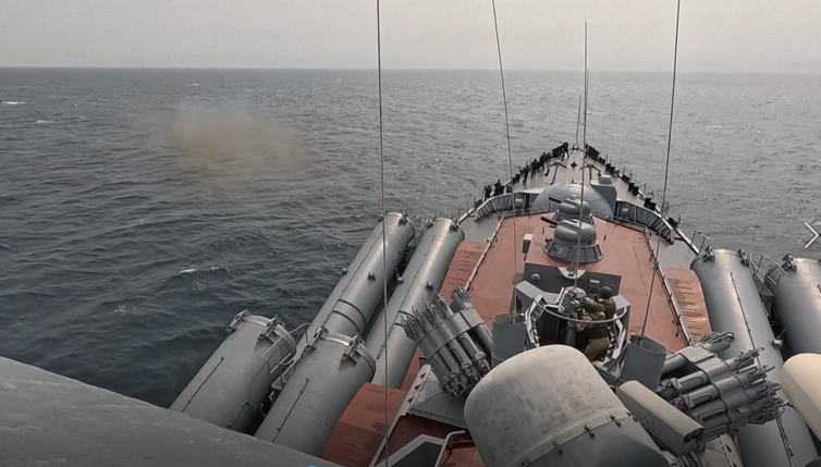 Chinese and Russian Ships Join Naval Drills in Yellow Sea