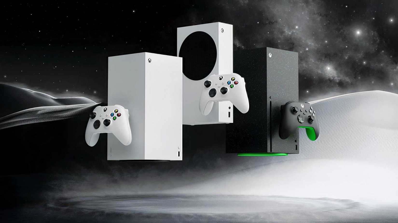 xbox series X series S consoles floating against abstract background