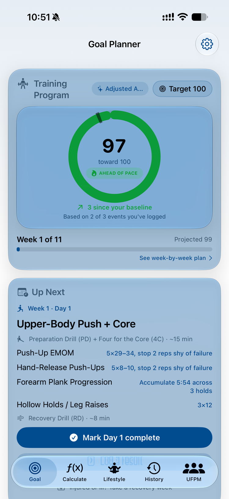The 'Military Fitness Score' app helps users design their own workout program to pass military ftiness tests. (Zachary Hicks).