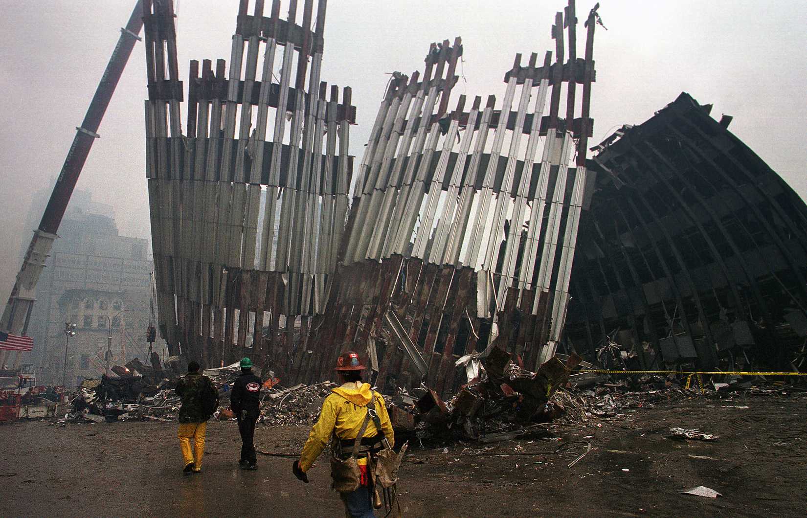 Construction workers and first responders head toward Ground Zero