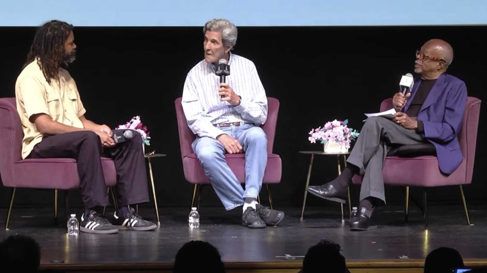 Soul Patrol director J.M. Harper speaks with John Kerry and historian Henry Louis Gates Jr. during a conversation about the Vietnam War documentary.