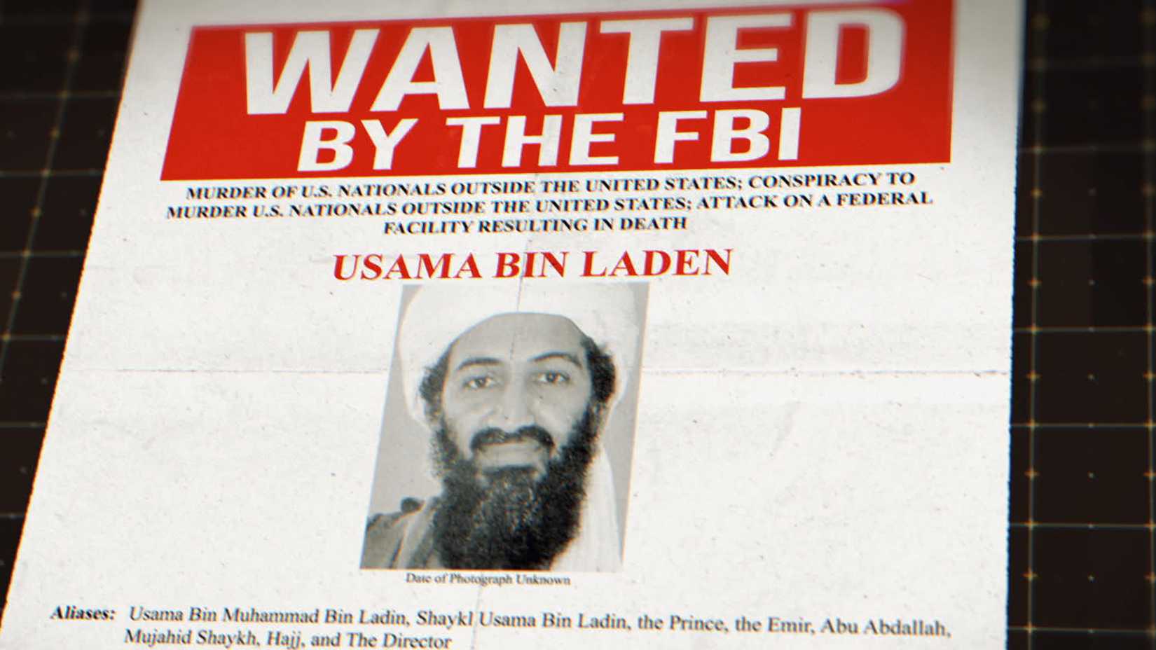 FBI wanted poster for Osama bin Laden shown during the Paramount+ documentary series Special Ops: True.