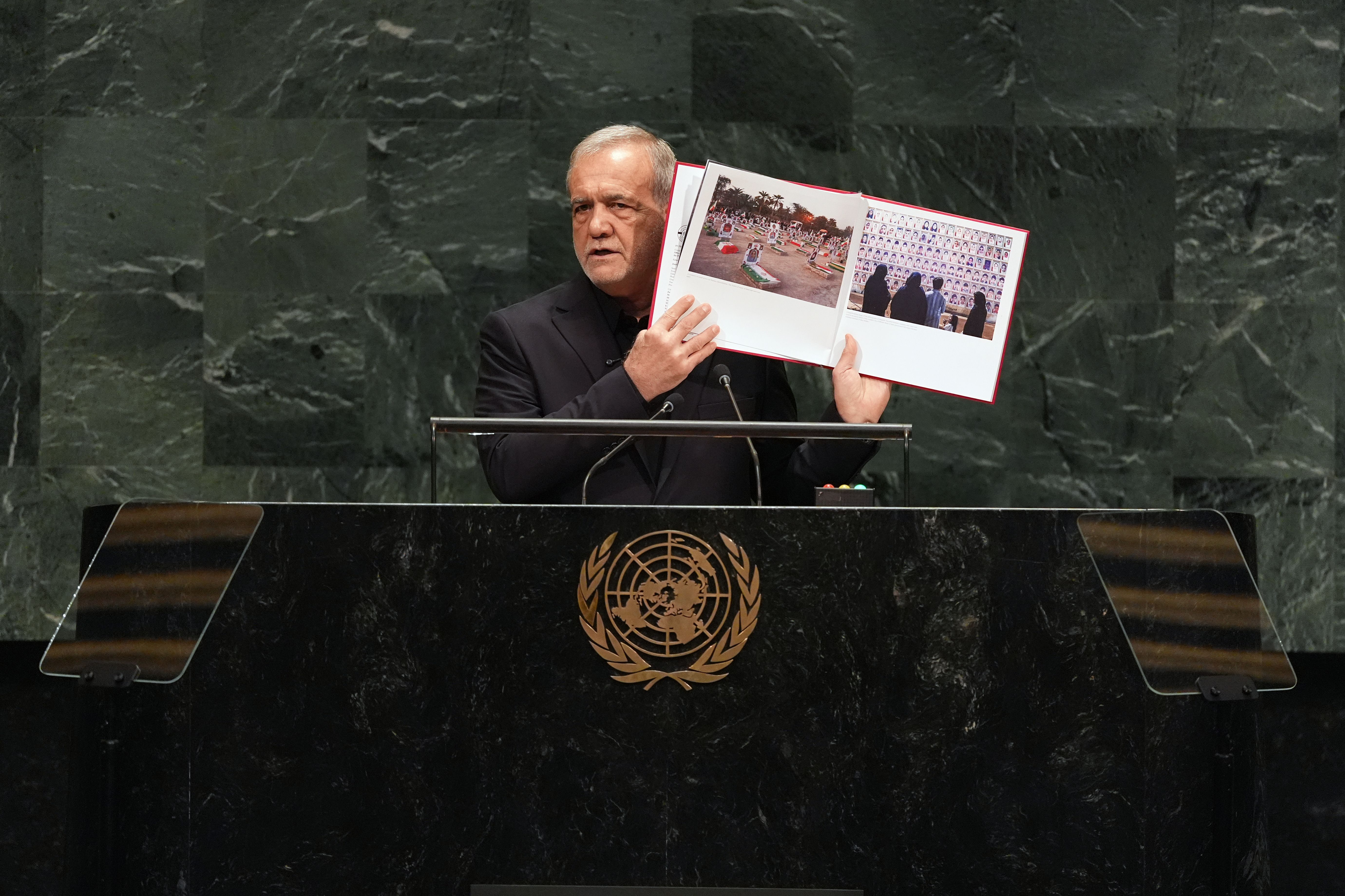 US Walks Out of United Nations as Iran President Shows Bombed Girls' School Strike Photos