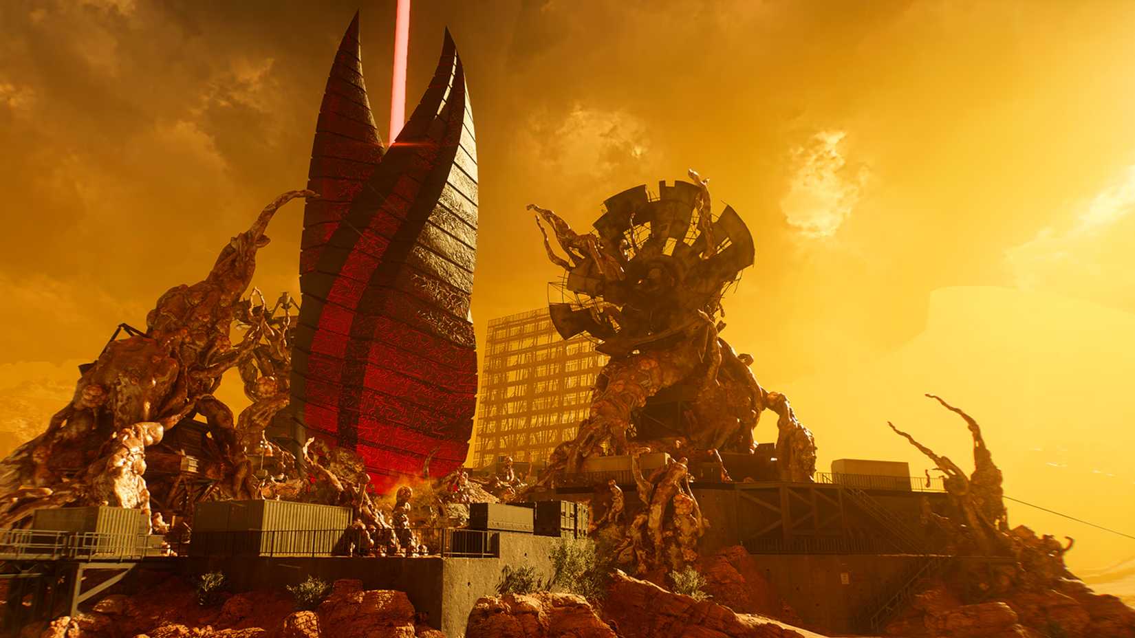 Glowing red alien structure surrounded by grotesque creatures in the Battlefield 6 Season 5 Dead Space crossover event.