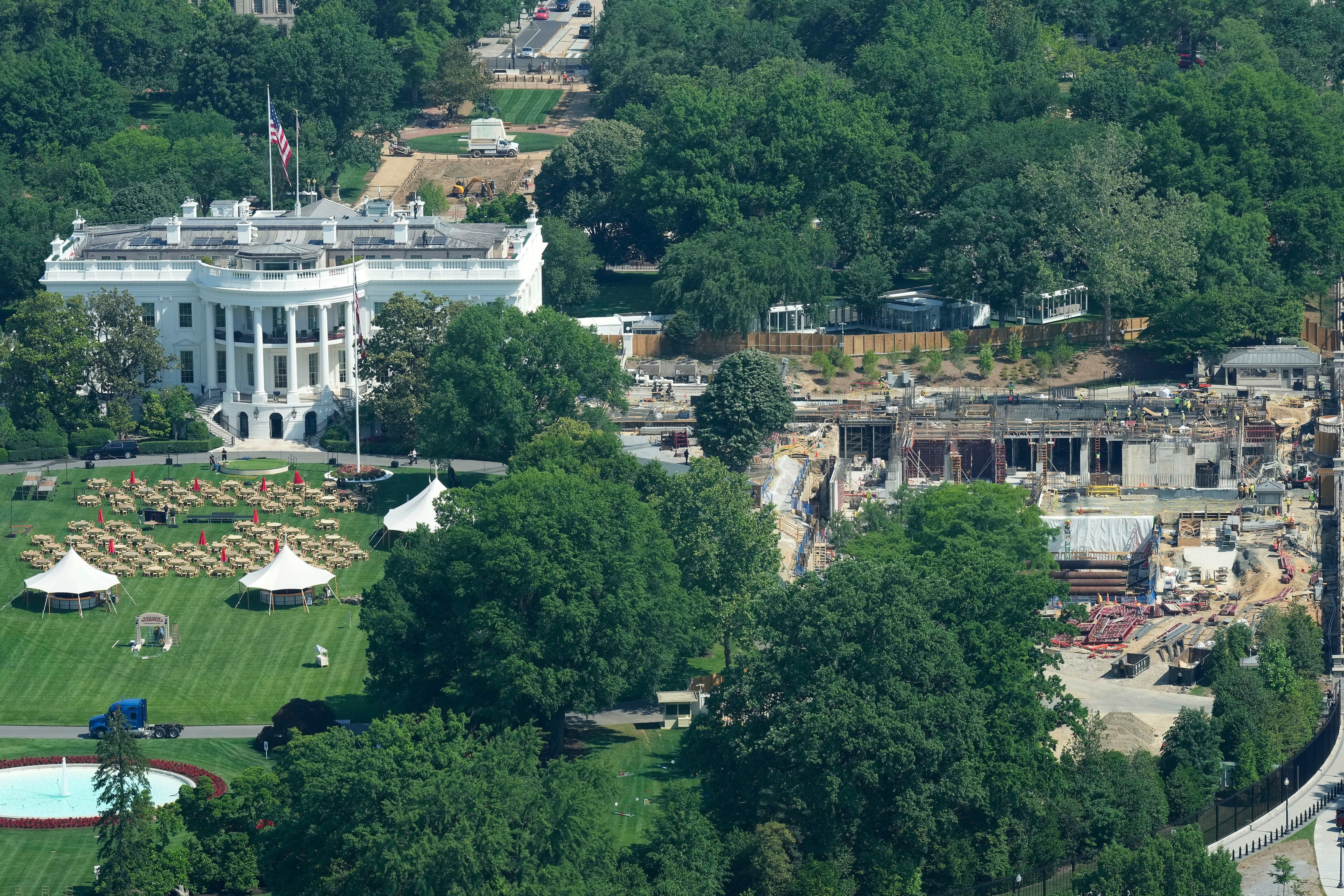 Trump Shows Reporters Ballroom Construction Site as Lawmakers Balk at $1B for White House Security