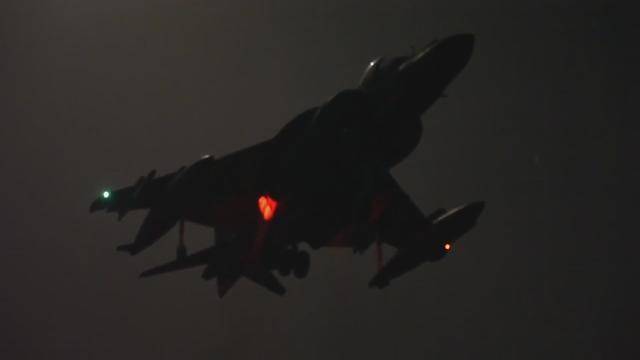 Harrier Jet Vertical Landing at Night