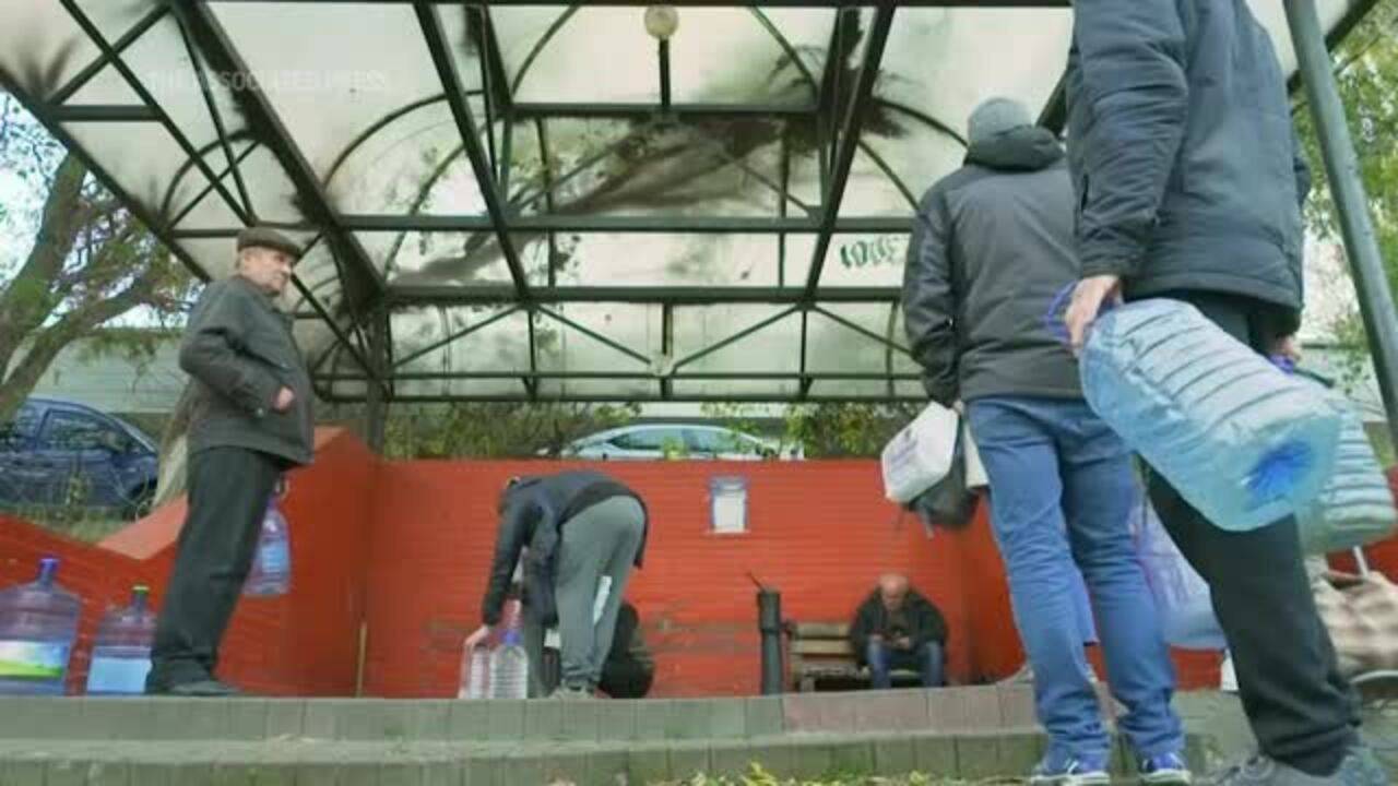Long Queues for Water in Kyiv After Russia Strike