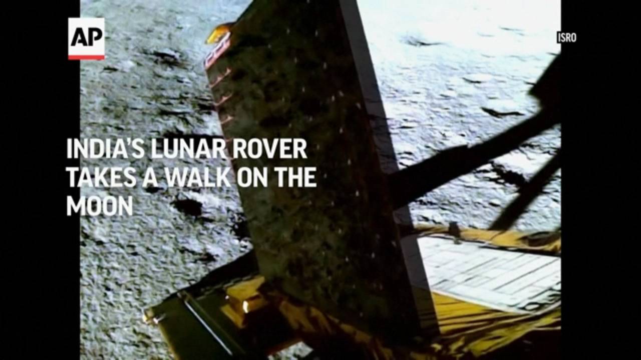 India's Lunar Rover Goes Down a Ramp to the Moon's Surface and Takes a Walk